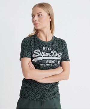 Superdry Vintage Logo Animal All Over Print Női Pólók MélyZöld | TXPBL1793